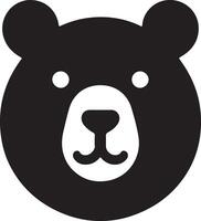 A simple black and white illustration of a bear face with round ears and a cute nose vector