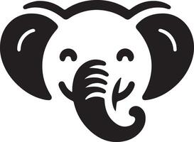 Illustration of a cartoon elephant head with a smiling face in black and white vector