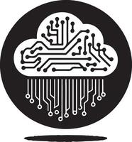 Illustration of a cloud shape with circuit board patterns in a black circle vector