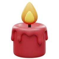 Festive 3d render of a lit red candle with a bright yellow and orange flame png