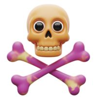 Cartoonish 3d illustration of a skull with crossed bones for halloween and danger concepts png