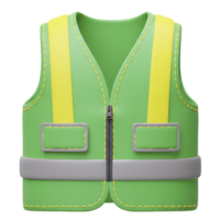 Green 3d rendered safety vest with yellow stripes and zipper for construction workers png