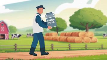 Animation of a Farm Worker Walking with Milk Can video