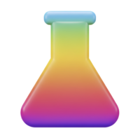 Colorful 3d render of a laboratory flask with a gradient rainbow color scheme png