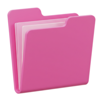 A 3d render of a pink folder with documents inside on a transparent background png