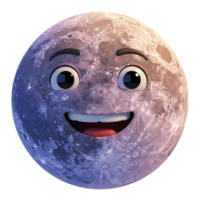 Smiling moon illustration showing a happy cartoon face with realistic surface textures and shadows png