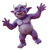 Playful purple goblin creature with horns and mischievous expression in detailed rendering png