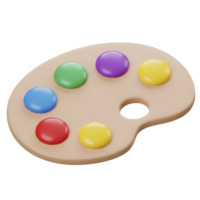 Colorful 3d rendered paint palette featuring various vibrant paint colors and smooth design png