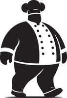Silhouette of a chef wearing a chef's hat and uniform walking against a white background vector