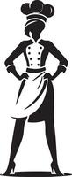 Silhouette of a woman chef in uniform with hands on hips against a white background vector