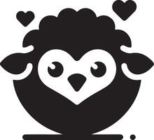 Illustration of a black sheep with heart shaped face and two hearts above it cute vector