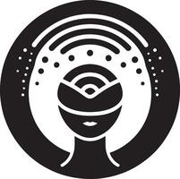 Abstract black and white illustration of a figure with lines and dots in a circle vector