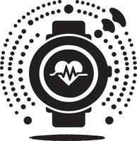 Black smart watch with heart rate monitor and dotted design on a white background vector