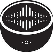 A stylized black and white device with sound wave graphic on top and dot below it vector