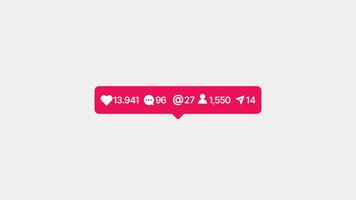 Social media likes, comments, followers, share notifications. Numbers increase animation video
