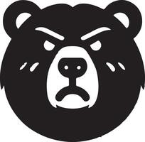 stylized black bear head with an angry expression on white background design vector