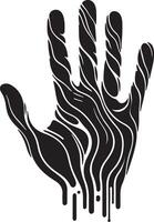 A black and white illustration of a hand with wavy lines and dripping paint effect design element vector