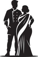 Silhouette of chef and woman in saree standing together on a white background vector