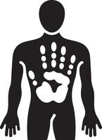 Black silhouette of a person with white handprint and spots on the body in a image vector