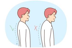 Man with correct and incorrect posture or hidden spine that negatively affects health vector