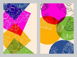 Welcome back to school. A set of templates for a poster, leaflets, covers on the topic of education with abstract design and contour drawings. vector