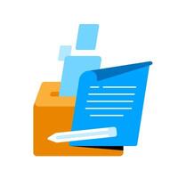 Feedback suggestion box illustration. Flat design of comment box with note paper and pen. giving opinion, review, suggestion. for UI, customer service, survey form, testimonial section, and feedback vector
