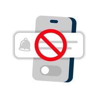 Smartphone screen with blocked or muted notification alert. disabled push notification illustration. Concept of notification off, do not disturb mode, or blocked app messages vector