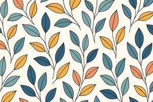 Hand-Drawn Botanical Pattern with Colorful Stylized Leaves on White Background vector