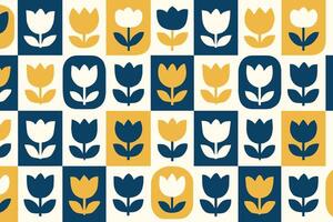 Retro Tulip Flower Pattern in Yellow, Navy, and Cream vector
