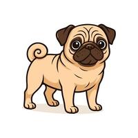 A charming pug in a cartoon-style clipart, with exaggerated cute wrinkles, a curled tail, and expressive eyes vector