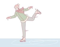 A Joyful Ice Skater Enjoying a Beautiful Winter Day with Enthusiasm and Cheerfulness vector