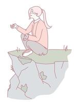 A contemplative character is peacefully sitting at the very edge of a cliff, enjoying the moment vector