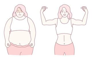Transformation to a healthier state requires dedication, exercise, and proper nutrition vector