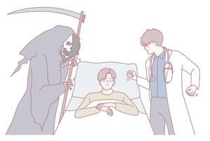 A Doctor and the Grim Reaper Encounter in a Unique Hospital Scene with a humorous twist vector