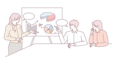 Engaging Dynamic Team Meeting Featuring Data Visualization, Collaborative Discussions, and More vector