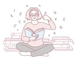 A Reading Enthusiast, Immerse Yourself in a World Surrounded by Books and Letters, Exploring vector