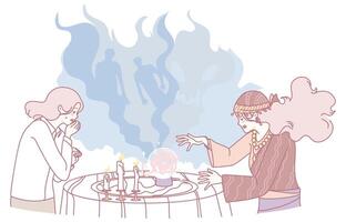 Engaging in Mystical Fortune Telling with a Crystal Ball Experience and Atmosphere vector