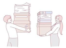 Office Workers Skillfully Handling Various Document Stacks and Paperwork Efficiently vector