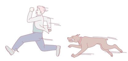 Illustration of a Person Running Frantically from an Aggressive Dog in a Cartoon Style vector
