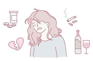Exploring the Struggles with Heartbreak and Addiction A Deeply Creative and Engaging Illustration vector