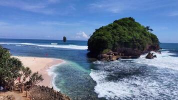 Aerial Drone View of Tropical Beach and Small Island in East Java, Indonesia video