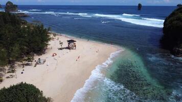 Descending Drone Shot Over Tropical Beach Revealing Island, East Java, Indonesia video