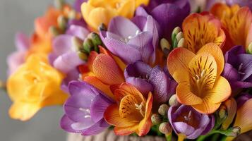 Colorful bouquet of freesia flowers showcasing vibrant blooms in a serene setting photo