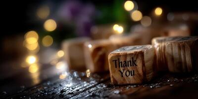 Wooden blocks with heartfelt message create an elegant atmosphere during a cozy gathering at night photo