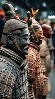Terracotta warriors on display in a museum showcasing ancient Chinese history and culture photo
