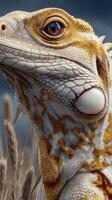 Close-up view of a lizard in its natural habitat showcasing detailed textures and colors during late afternoon light photo