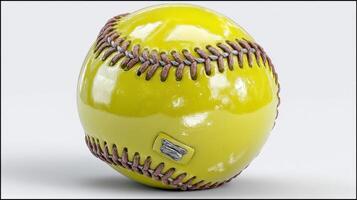 Bright yellow softball resting on a simple background showcasing its unique texture and design photo