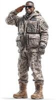 Military personnel saluting proudly in camouflage uniform during training at a military base photo