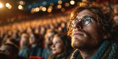 Audience captivated by performance in theater during evening event photo