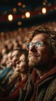 Audience member enjoying live performance in theater during evening show with captivating atmosphere photo